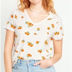 Old Navy Large Yellow Floral EveryWear Slub Knit White TShirt Tee Top NEW Womens